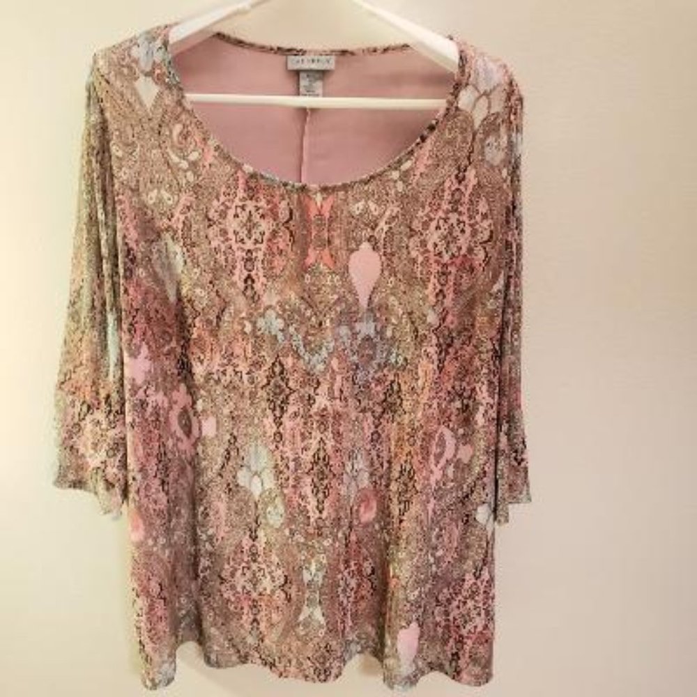 Catherines Pink Print Lined Top 1X